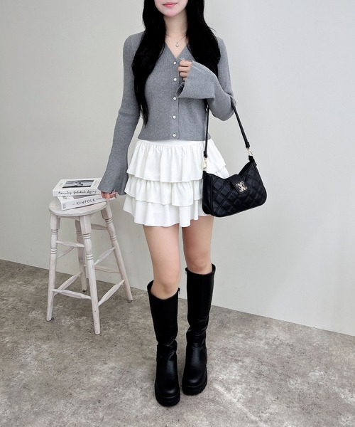 INGNI（イング）の「【WEB限定】フレアスリーブリブニットカーディガン（カーディガン/ボレロ・レディース・ブラック/アイボリー/グレー/ボルドー・M）」の7枚目の写真