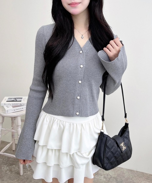 INGNI（イング）の「【WEB限定】フレアスリーブリブニットカーディガン（カーディガン/ボレロ・レディース・ブラック/アイボリー/グレー/ボルドー・M）」の12枚目の写真