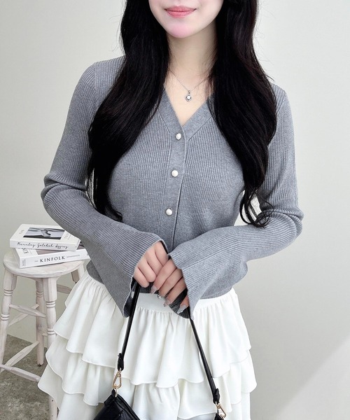 INGNI（イング）の「【WEB限定】フレアスリーブリブニットカーディガン（カーディガン/ボレロ・レディース・ブラック/アイボリー/グレー/ボルドー・M）」の11枚目の写真