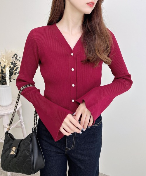 INGNI（イング）の「【WEB限定】フレアスリーブリブニットカーディガン（カーディガン/ボレロ・レディース・ブラック/アイボリー/グレー/ボルドー・M）」の5枚目の写真