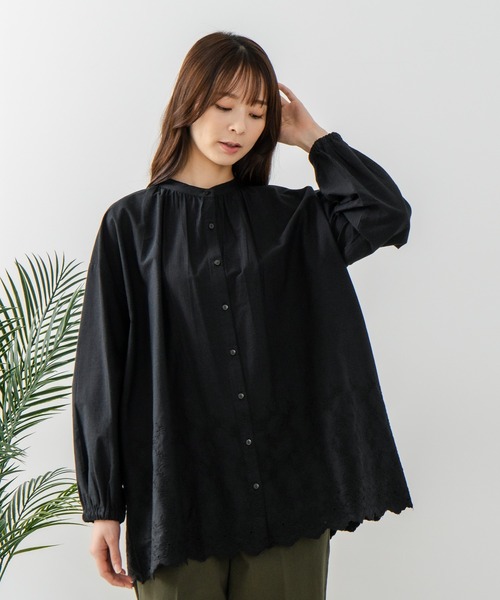 baserange point top フード付き ブラウス ブラック baserange POINT TOP フード付き ブラウス