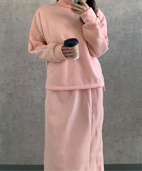 Maison Calme(メゾンカルム)の「【上下セット】ボリューム ハイネックスウェット スリットスカート セットアップ リラックスウェア(セットアップ・レディース・ピンク/グレー/ブラック・M/L)」の16枚目の写真