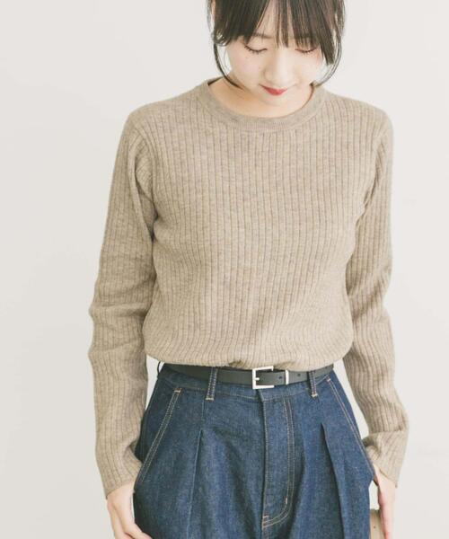 洗濯可』フワフワクルーネックリブニット（ニット/セーター）｜ITEMS