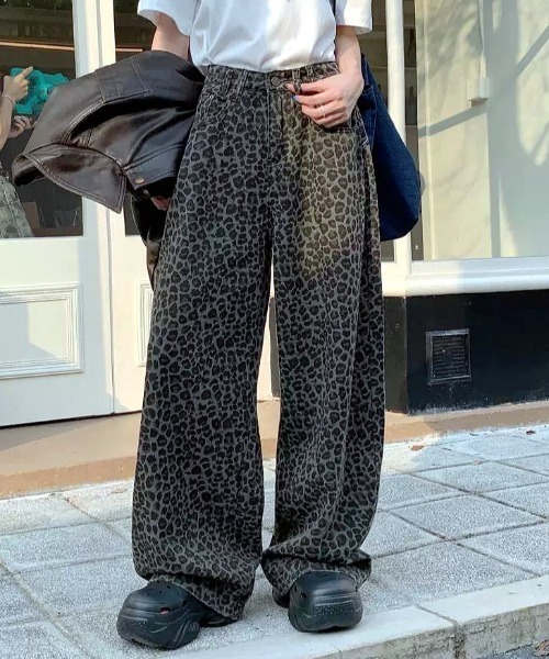 R　レオパード柄ワイドパンツ パンツ レオパード柄ワイドパンツ レディース : ZOZOTOWN Yahoo