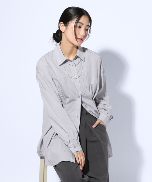 GLOBAL WORK（グローバルワーク）の「タックデザインシャツ長袖/599669（シャツ/ブラウス・レディース・サックスブルー/ブラウン/ネイビー・FREE）」の15枚目の写真