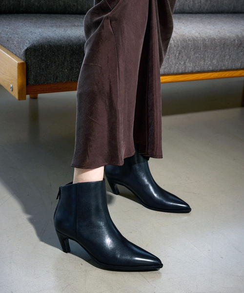 GRISE5.5cmレザーポインテッドスライドカットショートブーツ