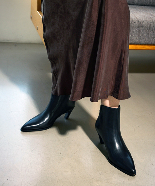 GRISE5.5cmレザーポインテッドスライドカットショートブーツ