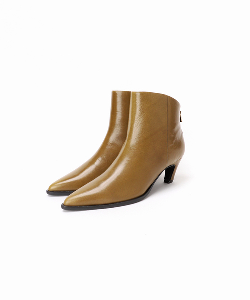 GRISE5.5cmレザーポインテッドスライドカットショートブーツ