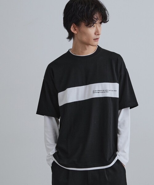 tk.TAKEO KIKUCHI（ティーケータケオキクチ）の「フェイクレイヤードカットソー（Tシャツ/カットソー・メンズ・ブラック/ブルーグリーン/ホワイト・02/04/03）」の2枚目の写真