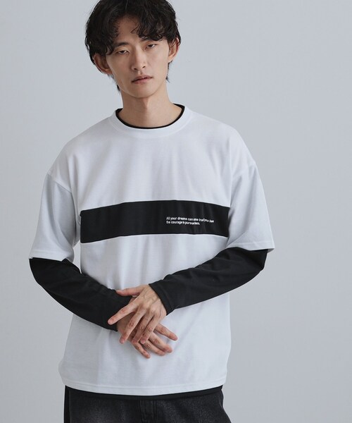 tk.TAKEO KIKUCHI（ティーケータケオキクチ）の「フェイクレイヤードカットソー（Tシャツ/カットソー・メンズ・ブラック/ブルーグリーン/ホワイト・02/04/03）」の4枚目の写真
