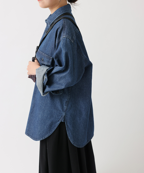 JOURNAL STANDARD relume(ジャーナルスタンダード レリューム)の「《追加2》9oz デニムワークシャツ(シャツ/ブラウス・レディース・ネイビー/ブルー・FREE)」の7枚目の写真
