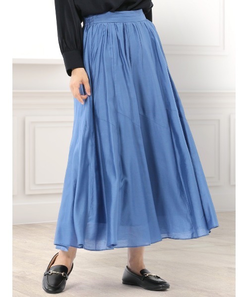 m.f.editorial(エムエフエディトリアル)の「【ハンドウォッシャブル】m.f.エディトリアル レディース シルキーローン タックギャザースカート(スカート・レディース・グレー系その他2/ベージュ/ライトグリーン/サックスブルー・MEDIUM)」の4枚目の写真