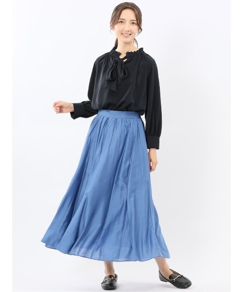 m.f.editorial(エムエフエディトリアル)の「【ハンドウォッシャブル】m.f.エディトリアル レディース シルキーローン タックギャザースカート(スカート・レディース・グレー系その他2/ベージュ/ライトグリーン/サックスブルー・MEDIUM)」の9枚目の写真