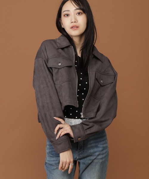 3.3 Field Trip （3.3フィールドトリップ）の「3.3 Field Trip／ポケット付きスエードジャケット（ブルゾン・レディース・キャメル/チャコール・FREE）」の2枚目の写真