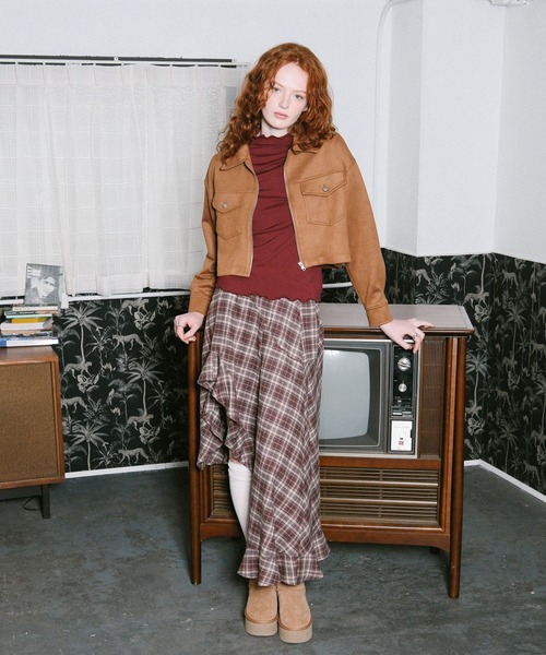 3.3 Field Trip （3.3フィールドトリップ）の「3.3 Field Trip／ポケット付きスエードジャケット（ブルゾン・レディース・キャメル/チャコール・FREE）」の4枚目の写真