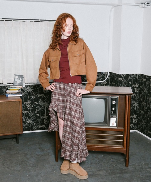 3.3 Field Trip （3.3フィールドトリップ）の「3.3 Field Trip／ポケット付きスエードジャケット（ブルゾン・レディース・キャメル/チャコール・FREE）」の3枚目の写真