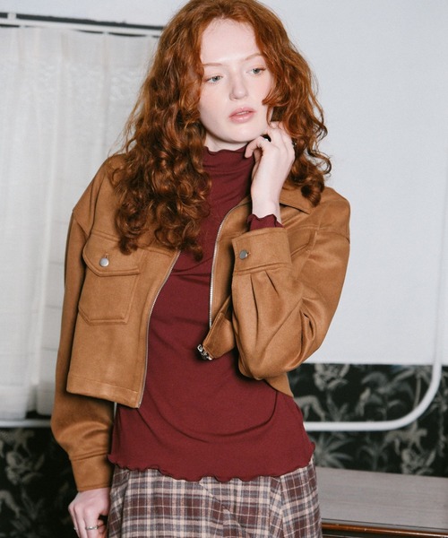 3.3 Field Trip （3.3フィールドトリップ）の「3.3 Field Trip／ポケット付きスエードジャケット（ブルゾン・レディース・キャメル/チャコール・FREE）」の8枚目の写真