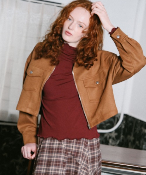 3.3 Field Trip （3.3フィールドトリップ）の「3.3 Field Trip／ポケット付きスエードジャケット（ブルゾン・レディース・キャメル/チャコール・FREE）」の7枚目の写真