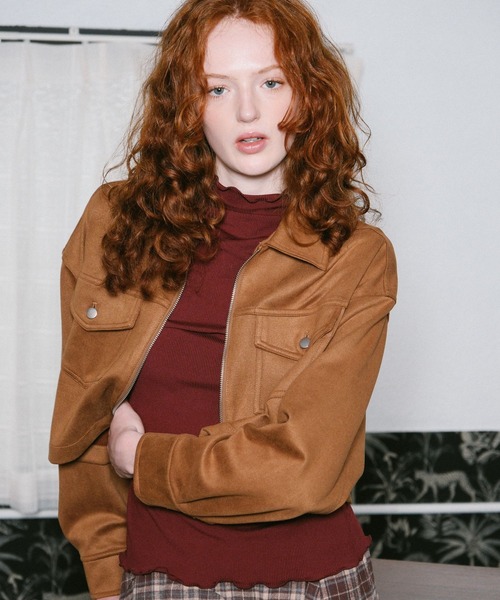 3.3 Field Trip （3.3フィールドトリップ）の「3.3 Field Trip／ポケット付きスエードジャケット（ブルゾン・レディース・キャメル/チャコール・FREE）」の9枚目の写真