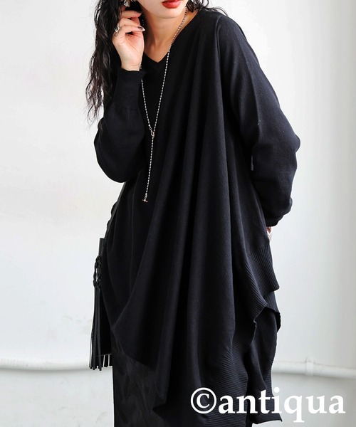 antiqua(アンティカ)の「アシメ ニットトップス(Tシャツ/カットソー・レディース・ホワイト/ブラック/杢グレー・ONESIZE)」の2枚目の写真