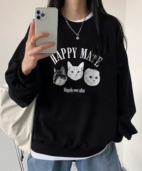 WESTSEA(ウエストシー)の「猫3匹 裏起毛 アニマル長袖トレーナー(スウェット・レディース・ブラック/グレー・FREE)」の5枚目の写真