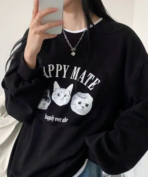 WESTSEA(ウエストシー)の「猫3匹 裏起毛 アニマル長袖トレーナー(スウェット・レディース・ブラック/グレー・FREE)」の7枚目の写真