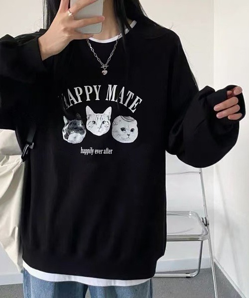 WESTSEA(ウエストシー)の「猫3匹 裏起毛 アニマル長袖トレーナー(スウェット・レディース・ブラック/グレー・FREE)」の8枚目の写真
