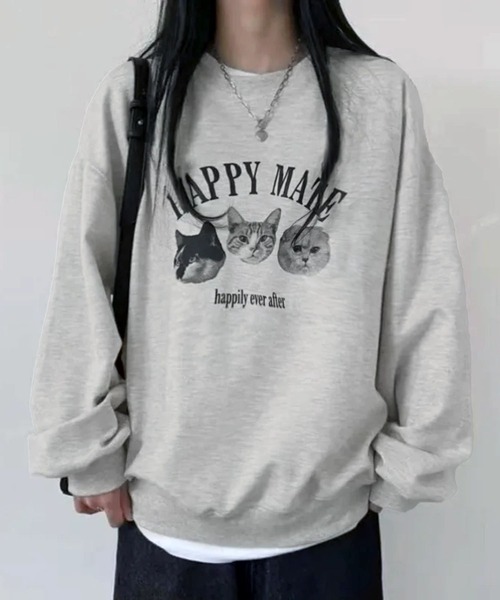 WESTSEA(ウエストシー)の「猫3匹 裏起毛 アニマル長袖トレーナー(スウェット・レディース・ブラック/グレー・FREE)」の10枚目の写真