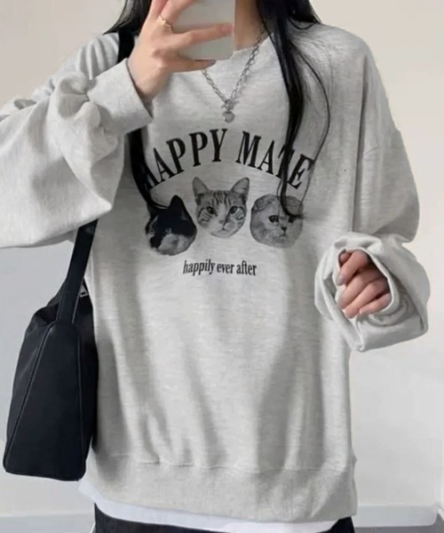 WESTSEA(ウエストシー)の「猫3匹 裏起毛 アニマル長袖トレーナー(スウェット・レディース・ブラック/グレー・FREE)」の12枚目の写真
