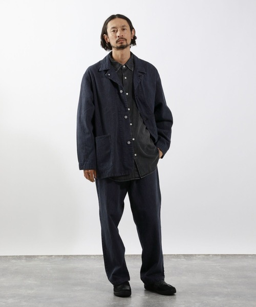 BAYFLOW（ベイフロー）の「【SMITH'S×BAYFLOW】別注ヒッコリージャケット（カバーオール・メンズ・ネイビー・MEDIUM/LARGE）」の2枚目の写真