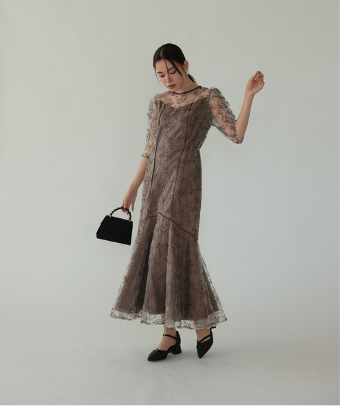 Cupid Heart(キューピッドハート)の「【Cupid Heart】結婚式用!フローラルレイヤードチュール ドレス(ドレス・レディース・ブラック/ベージュ/ブラウン・MEDIUM)」の1枚目の写真