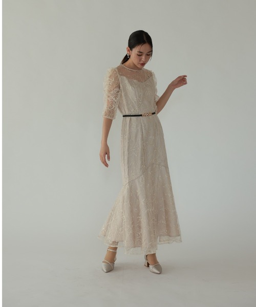 Cupid Heart(キューピッドハート)の「【Cupid Heart】結婚式用!フローラルレイヤードチュール ドレス(ドレス・レディース・ブラック/ベージュ/ブラウン・MEDIUM)」の4枚目の写真