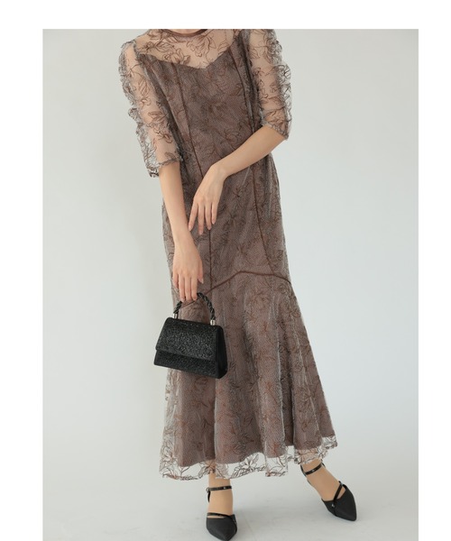 Cupid Heart(キューピッドハート)の「【Cupid Heart】結婚式用!フローラルレイヤードチュール ドレス(ドレス・レディース・ブラック/ベージュ/ブラウン・MEDIUM)」の8枚目の写真