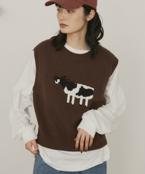 アニマルジャガードニットベスト（ベスト）｜MERLOT（メルロー）の