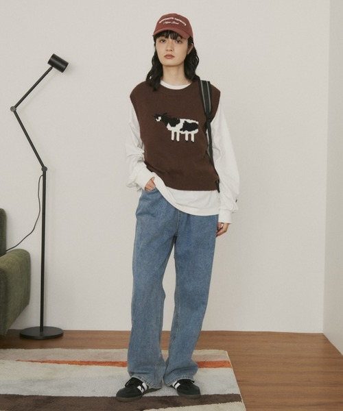 MERLOT(メルロー)の「アニマルジャガードニットベスト(ベスト・レディース・ブラウン/ブルー・FREE)」の8枚目の写真