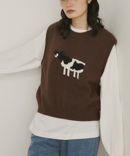 MERLOT(メルロー)の「アニマルジャガードニットベスト(ベスト・レディース・ブラウン/ブルー・FREE)」の5枚目の写真