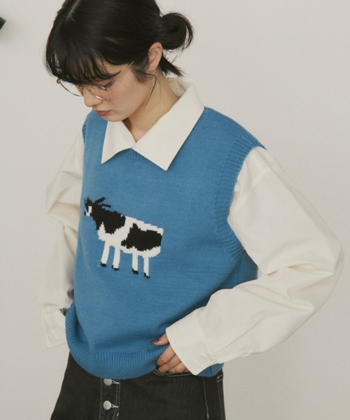 MERLOT(メルロー)の「アニマルジャガードニットベスト(ベスト・レディース・ブラウン/ブルー・FREE)」の12枚目の写真