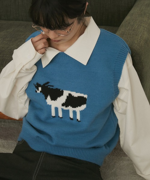 MERLOT(メルロー)の「アニマルジャガードニットベスト(ベスト・レディース・ブラウン/ブルー・FREE)」の14枚目の写真