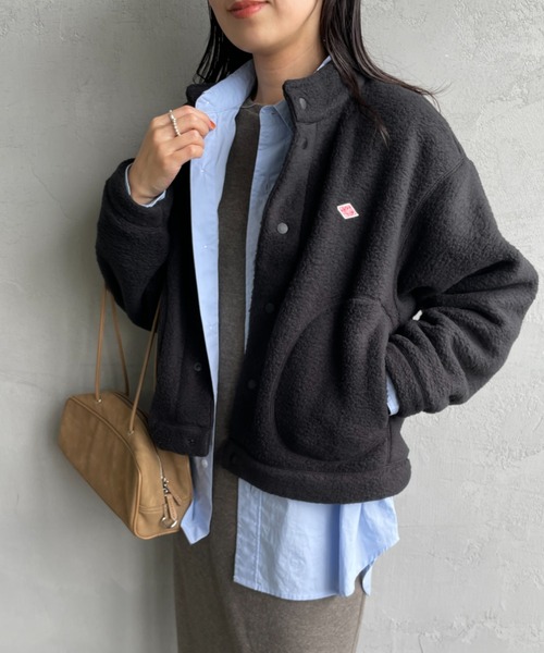 DANTON スタンドカラー ダブルフェイスボアフリースカーディガン　グレー DANTON/ダントン] スタンドカラー ダブルフェイスボアフリース