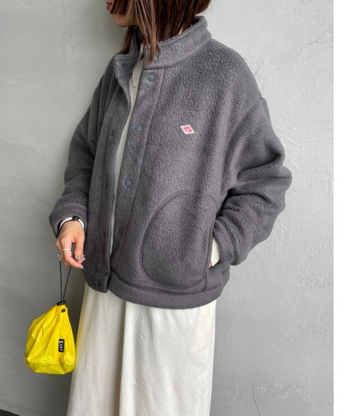 DANTON スタンドカラー ダブルフェイスボアフリースカーディガン　グレー DANTON/ダントン] スタンドカラー ダブルフェイスボアフリース