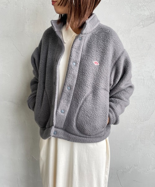 DANTON スタンドカラー ダブルフェイスボアフリースカーディガン　グレー DANTON ダントン ダブルフェイスボア スタンドカラーカーディガン JD