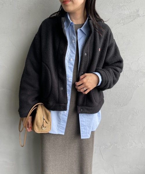 DANTON（ダントン）の「[DANTON/ダントン] スタンドカラー ダブルフェイスボアフリースカーディガン（ブルゾン・レディース・ブラック/チャコールグレー/ベージュ・S/M）」の9枚目の写真