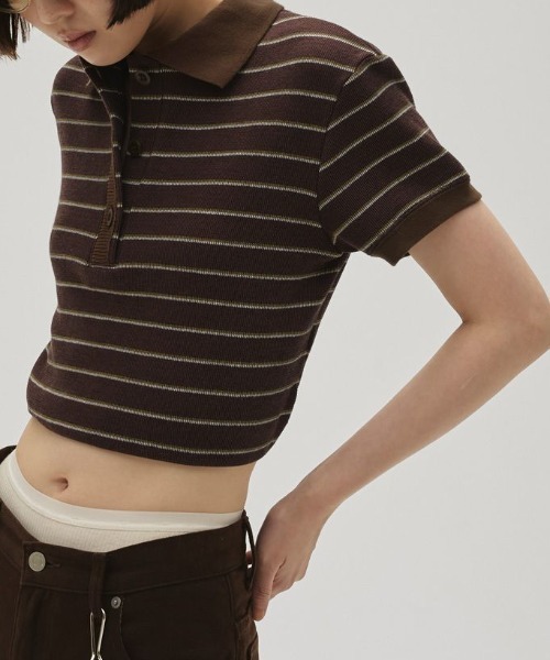 TODAYFUL/トゥデイフル】Border Polo Tops/ボーダーポロトップス