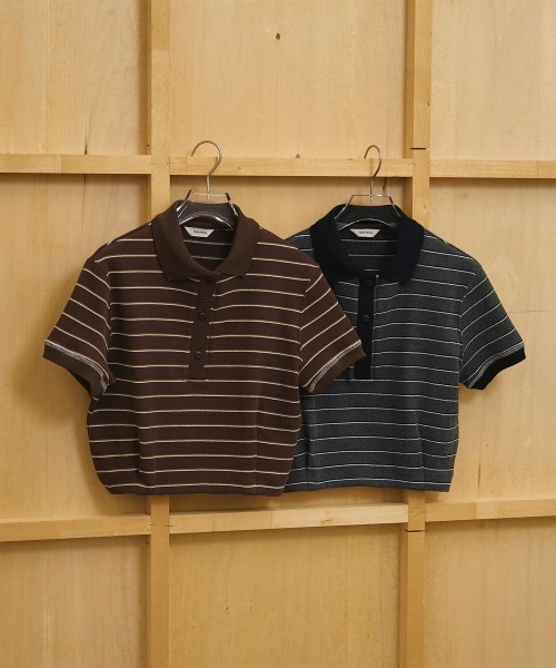 TODAYFUL(トゥデイフル)の「【TODAYFUL/トゥデイフル】Border Polo Tops/ボーダーポロトップス(ポロシャツ・レディース・チョコ/チャコールグレー・FREE)」の5枚目の写真