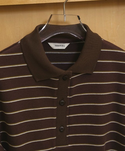 TODAYFUL(トゥデイフル)の「【TODAYFUL/トゥデイフル】Border Polo Tops/ボーダーポロトップス(ポロシャツ・レディース・チョコ/チャコールグレー・FREE)」の10枚目の写真