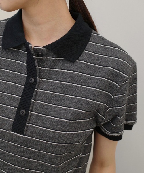 TODAYFUL(トゥデイフル)の「【TODAYFUL/トゥデイフル】Border Polo Tops/ボーダーポロトップス(ポロシャツ・レディース・チョコ/チャコールグレー・FREE)」の9枚目の写真