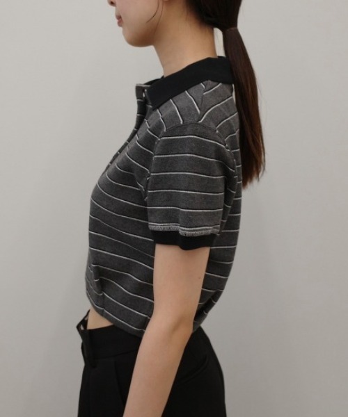 TODAYFUL(トゥデイフル)の「【TODAYFUL/トゥデイフル】Border Polo Tops/ボーダーポロトップス(ポロシャツ・レディース・チョコ/チャコールグレー・FREE)」の8枚目の写真