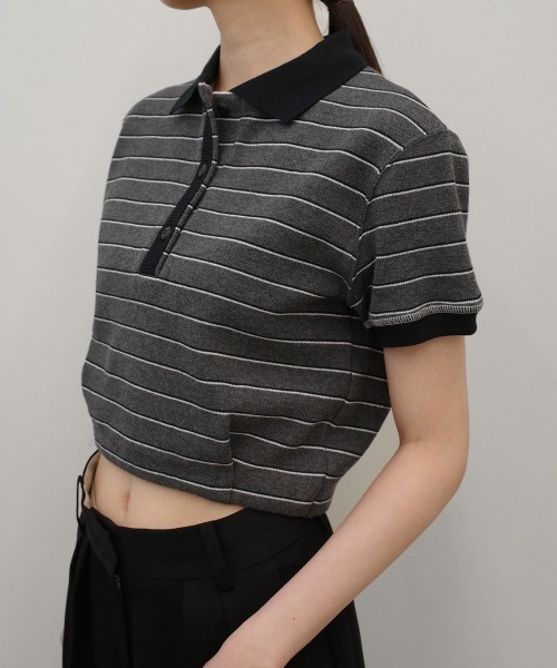 TODAYFUL(トゥデイフル)の「【TODAYFUL/トゥデイフル】Border Polo Tops/ボーダーポロトップス(ポロシャツ・レディース・チョコ/チャコールグレー・FREE)」の4枚目の写真