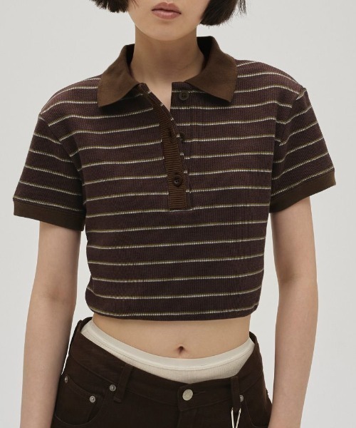 TODAYFUL(トゥデイフル)の「【TODAYFUL/トゥデイフル】Border Polo Tops/ボーダーポロトップス(ポロシャツ・レディース・チョコ/チャコールグレー・FREE)」の12枚目の写真