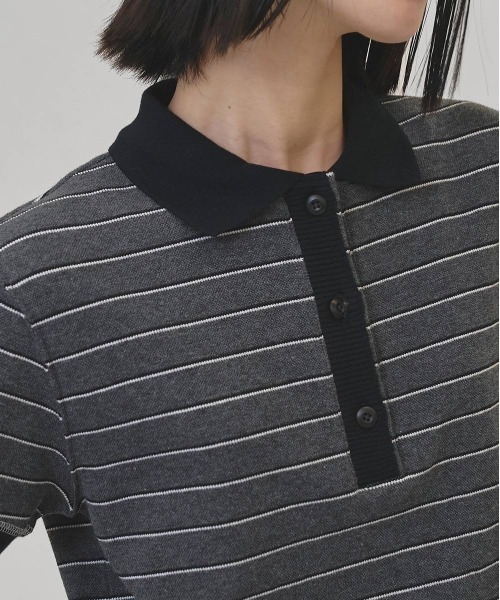 TODAYFUL(トゥデイフル)の「【TODAYFUL/トゥデイフル】Border Polo Tops/ボーダーポロトップス(ポロシャツ・レディース・チョコ/チャコールグレー・FREE)」の14枚目の写真